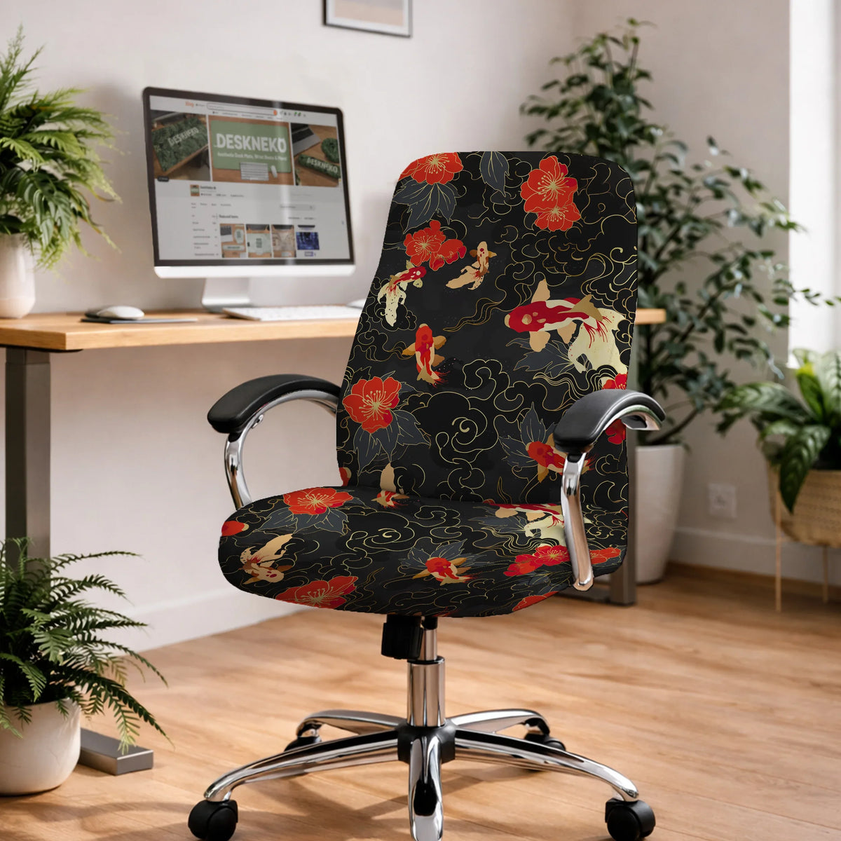 Japanese koi office chair cover