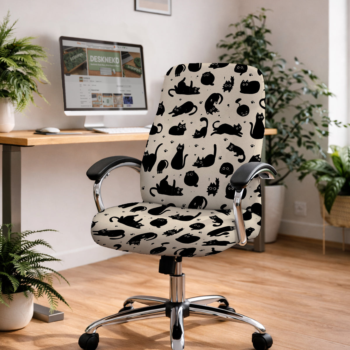 Black cat desk chair cover