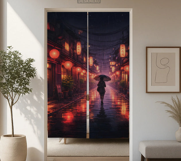 Lofi Anime Alley Noren Door Curtain - Deskneko