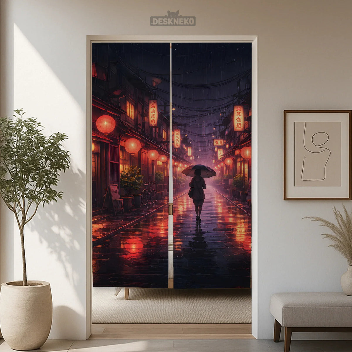Lofi Anime Alley Noren Door Curtain - Deskneko