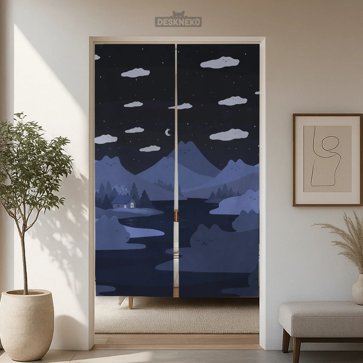 Navy cat hills noren door curtain room divider