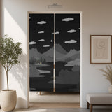 Cute cat mountains noren curtain