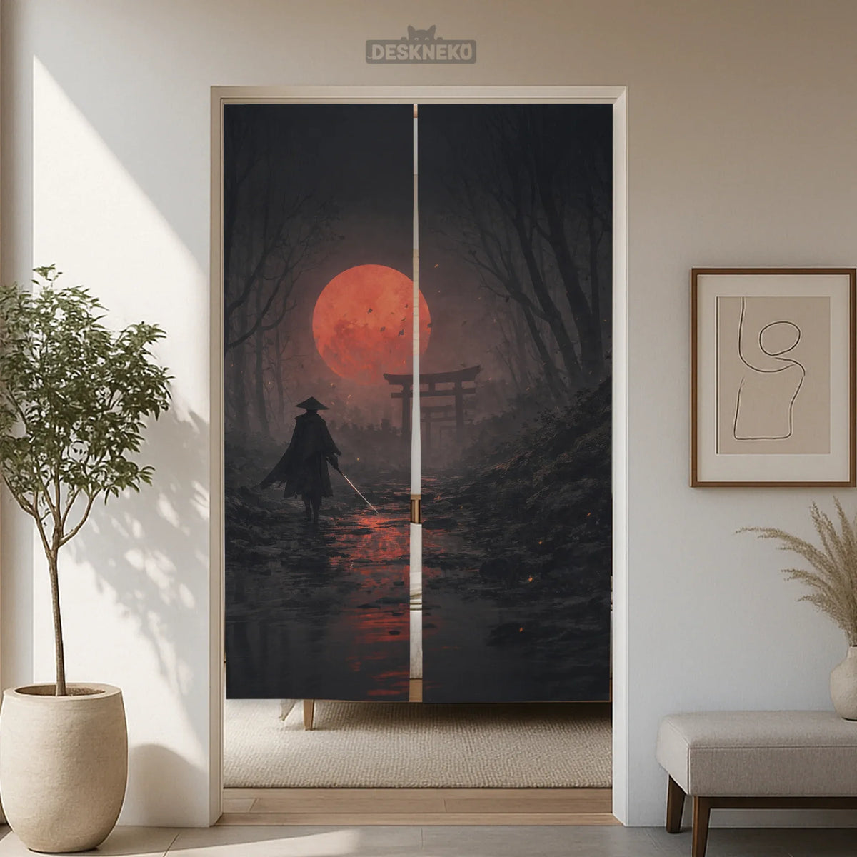 Samurai red moon noren door curtain