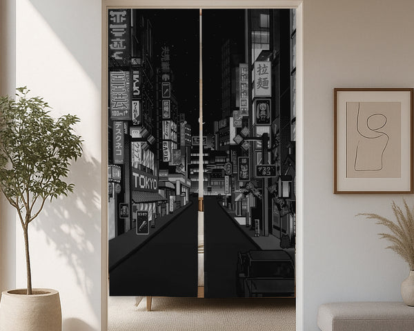 Black tokyo street noren curtain
