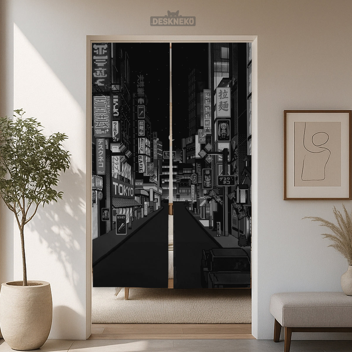 Black tokyo street noren curtain