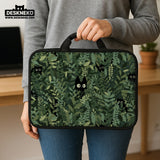 Botanical cat laptop sleeve & bag, forest green aesthetic case