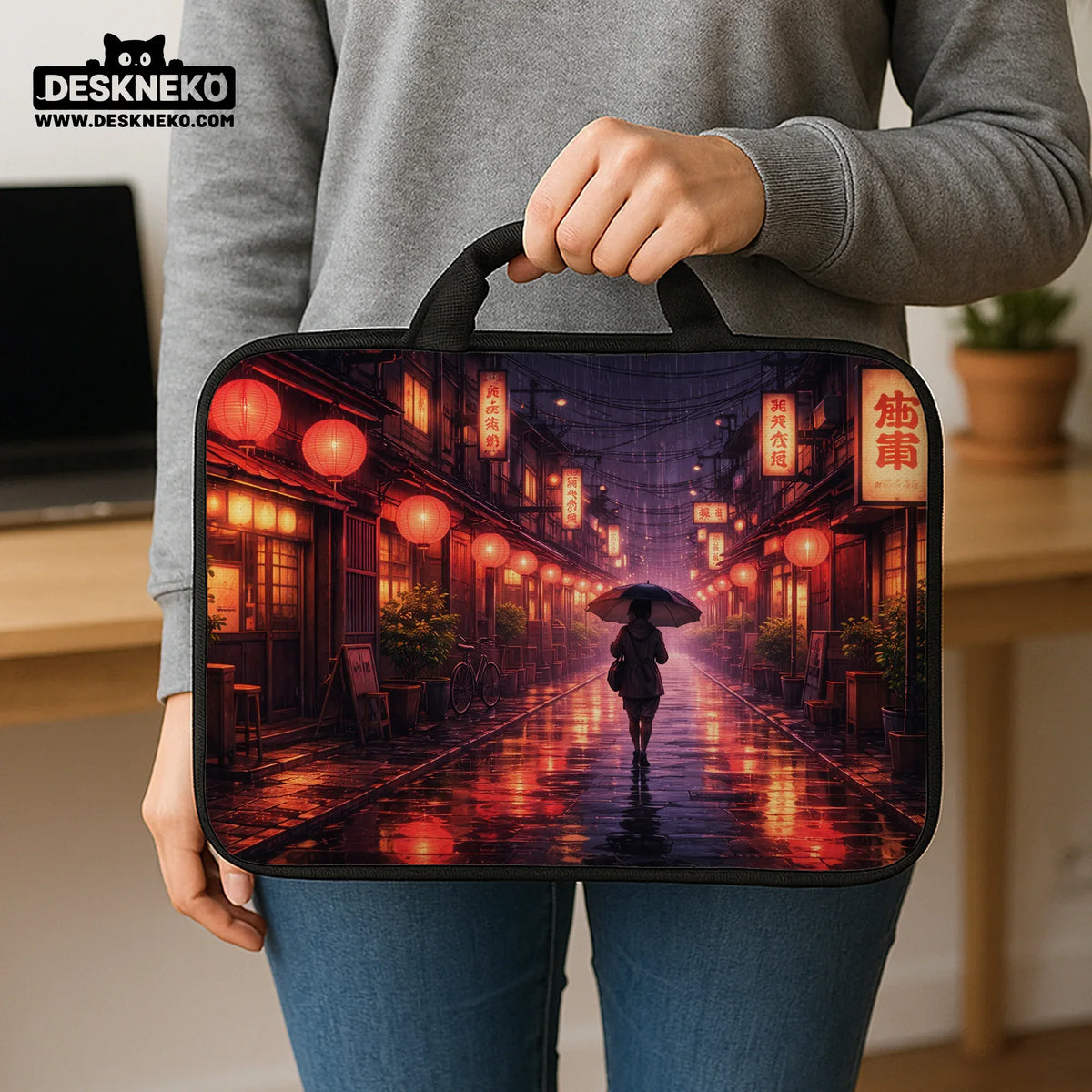 Lofi anime laptop sleeve & bag japanese rainy street aesthetic