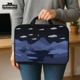 Whimisical blue cat mountains laptop sleeve & bag