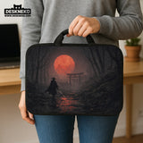 Samurai red moon laptop sleeve & bag with handle and shoulder strap