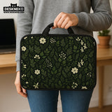 Botanical laptop sleeve & bag with dark green floral pattern