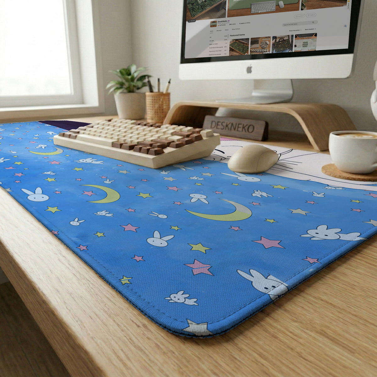 Blue anime aesthetic desk mat mousepad