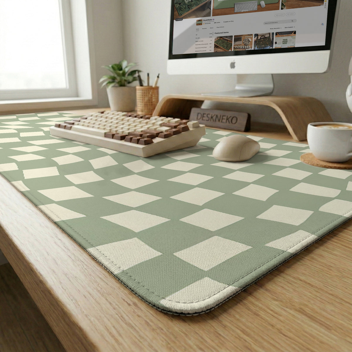 Green checker desk mat