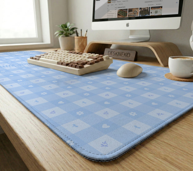 Blue gingham desk mat