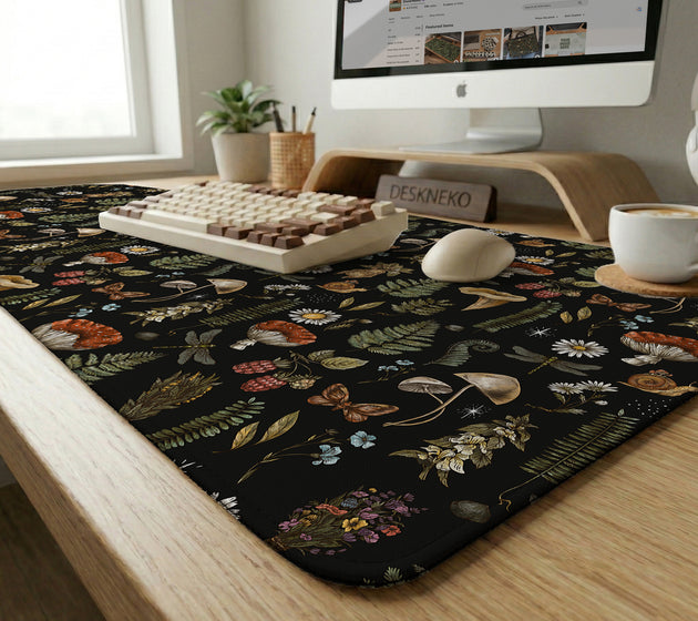 Dark botanical desk mat mousepad