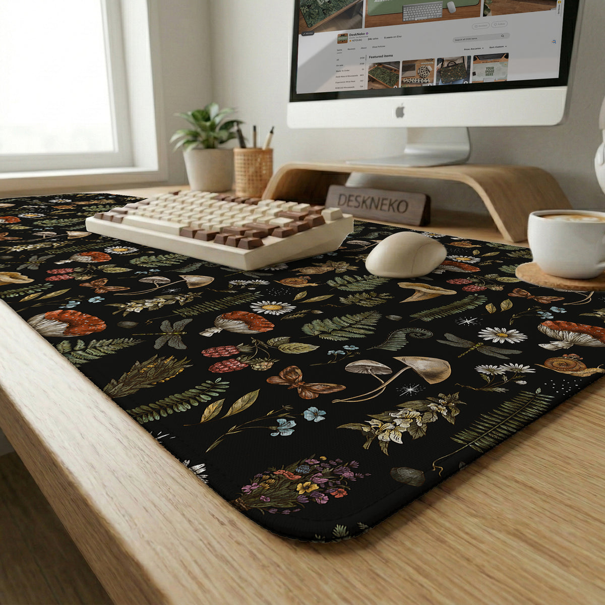 Dark botanical desk mat mousepad