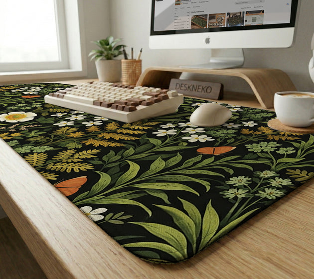 Dark botanical desk mat