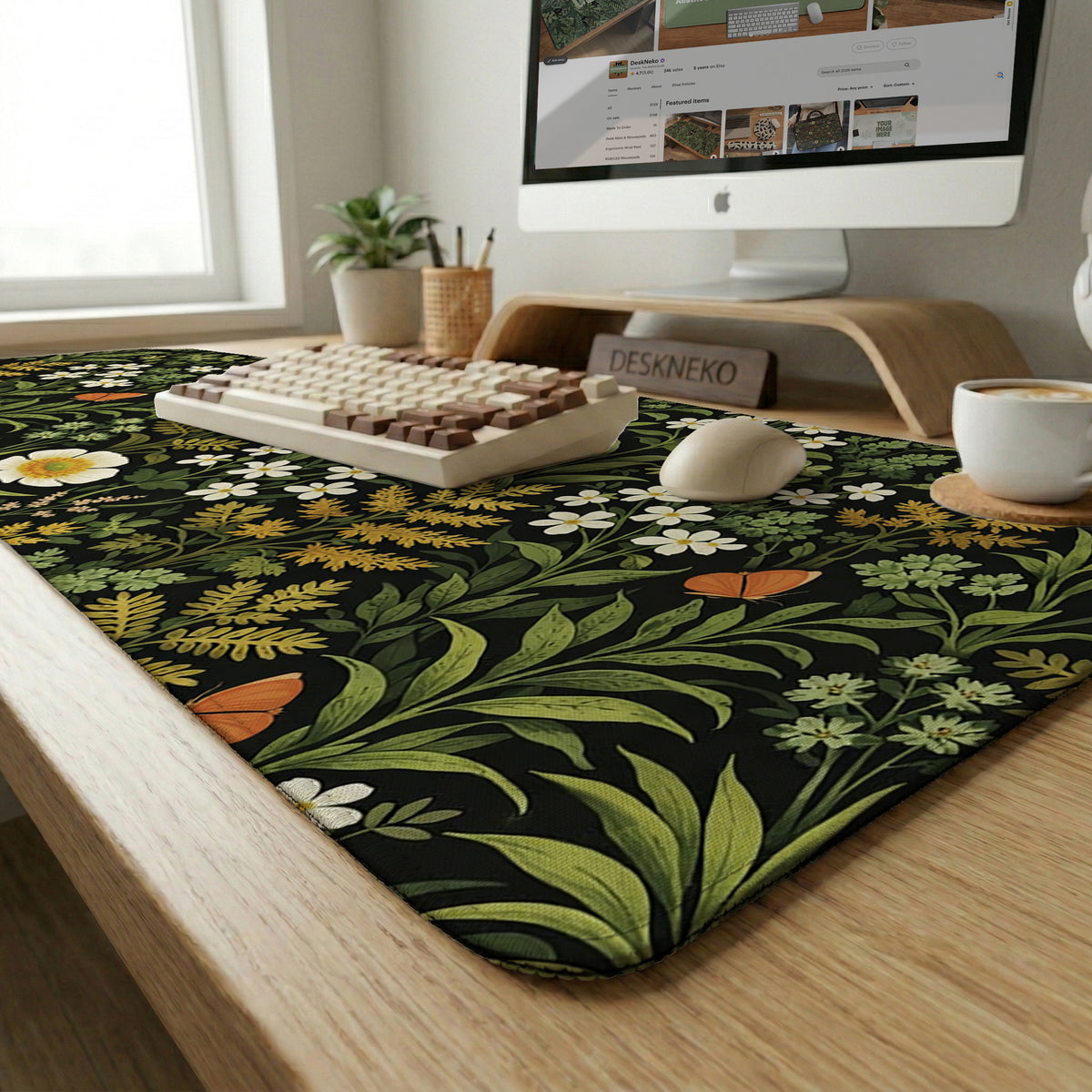 Dark botanical desk mat