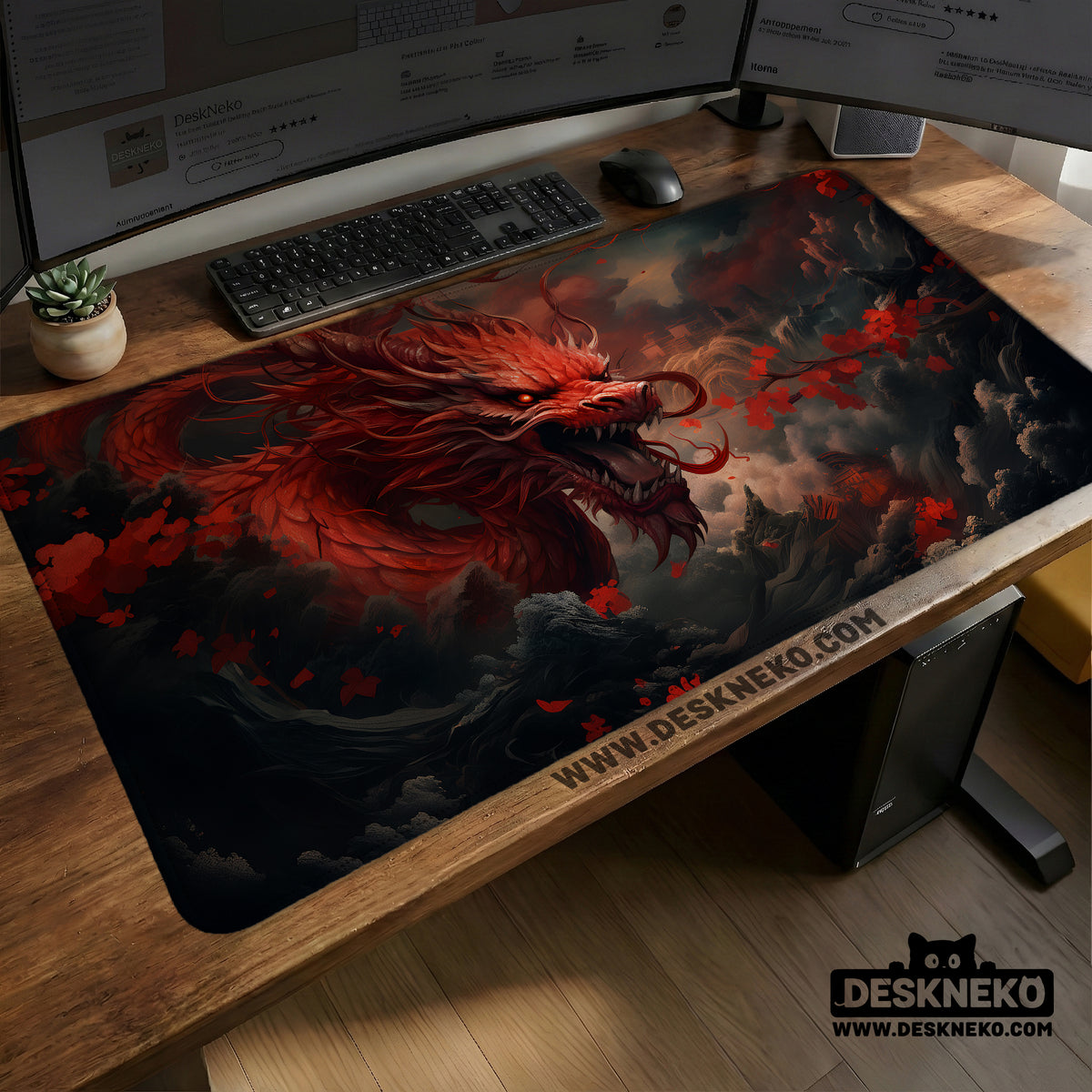 Crimson red dragon desk mat mousepad