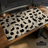 Black cat desk mat, cute XL mousepad for cozy office and gaming setup