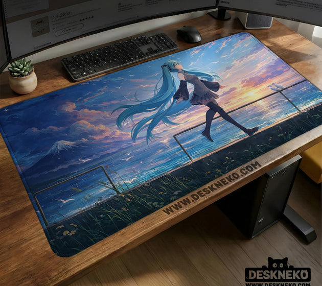 Anime girl landscape gaming desk mat mousepad