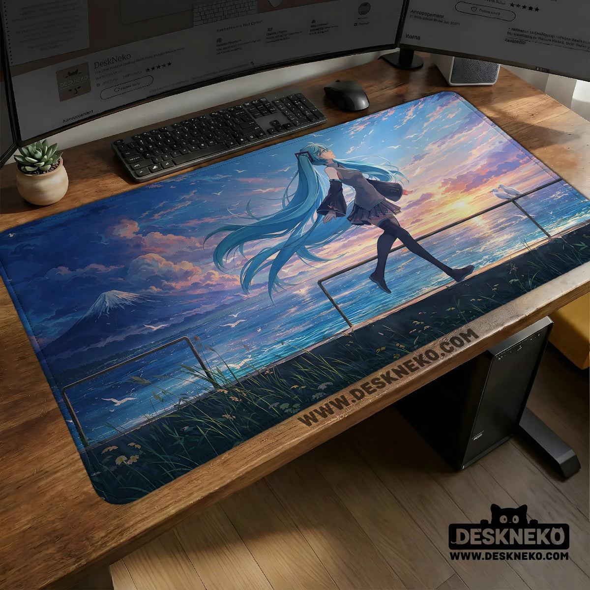 Anime girl landscape gaming desk mat mousepad