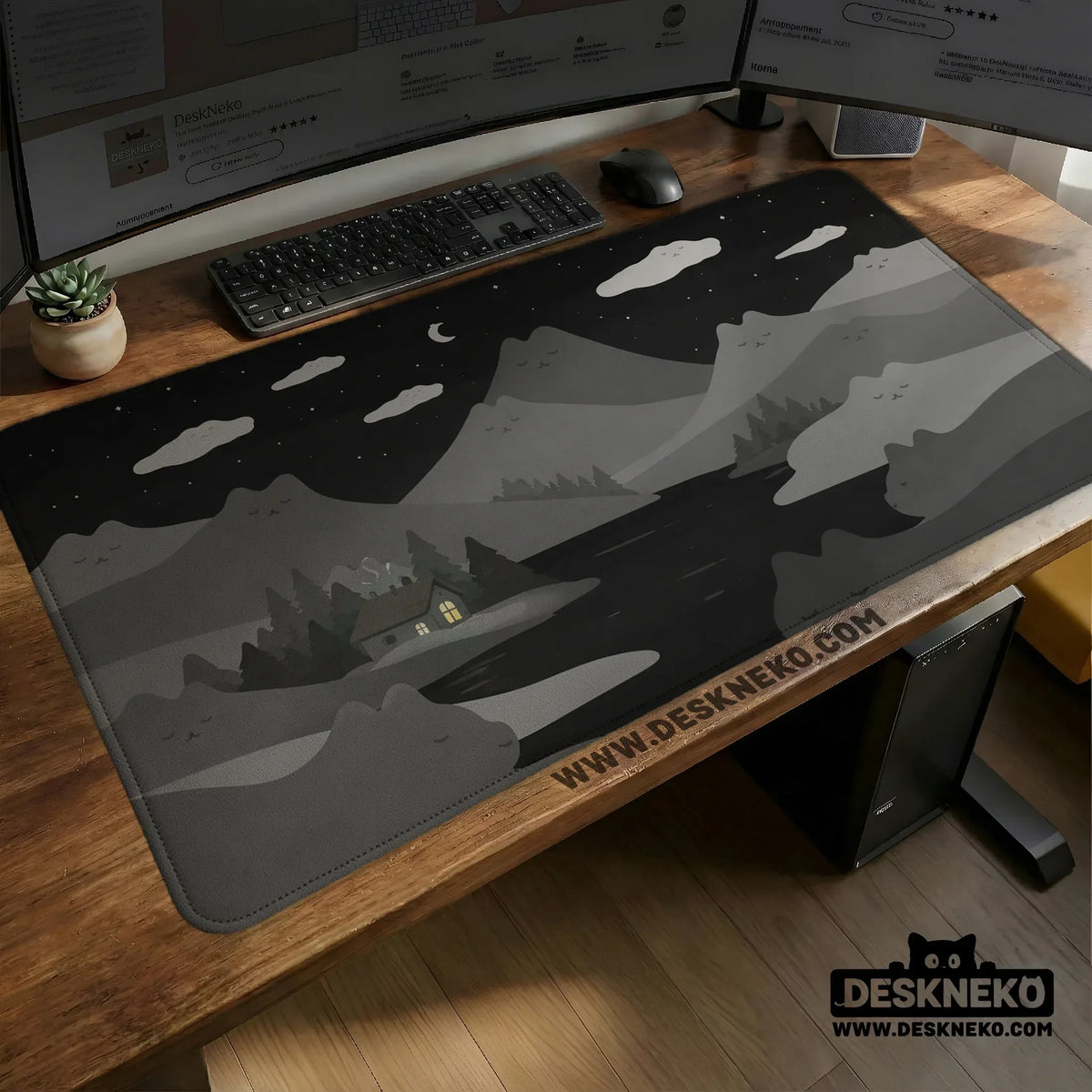 Midnight cat mountains mousepad