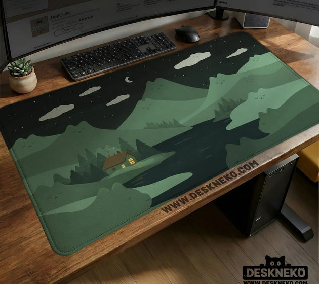Night forest cats landscape desk mat mousepad XXL
