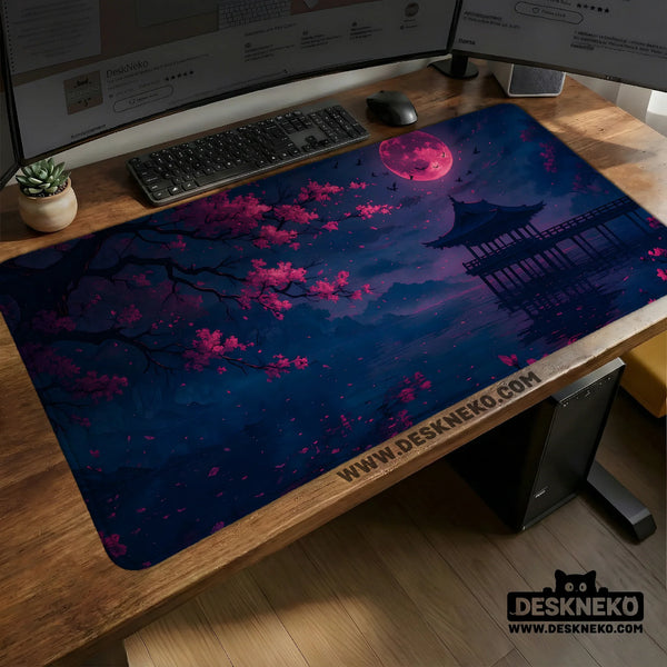 Dark Sakura Cherry Blossom Desk Mat - Deskneko