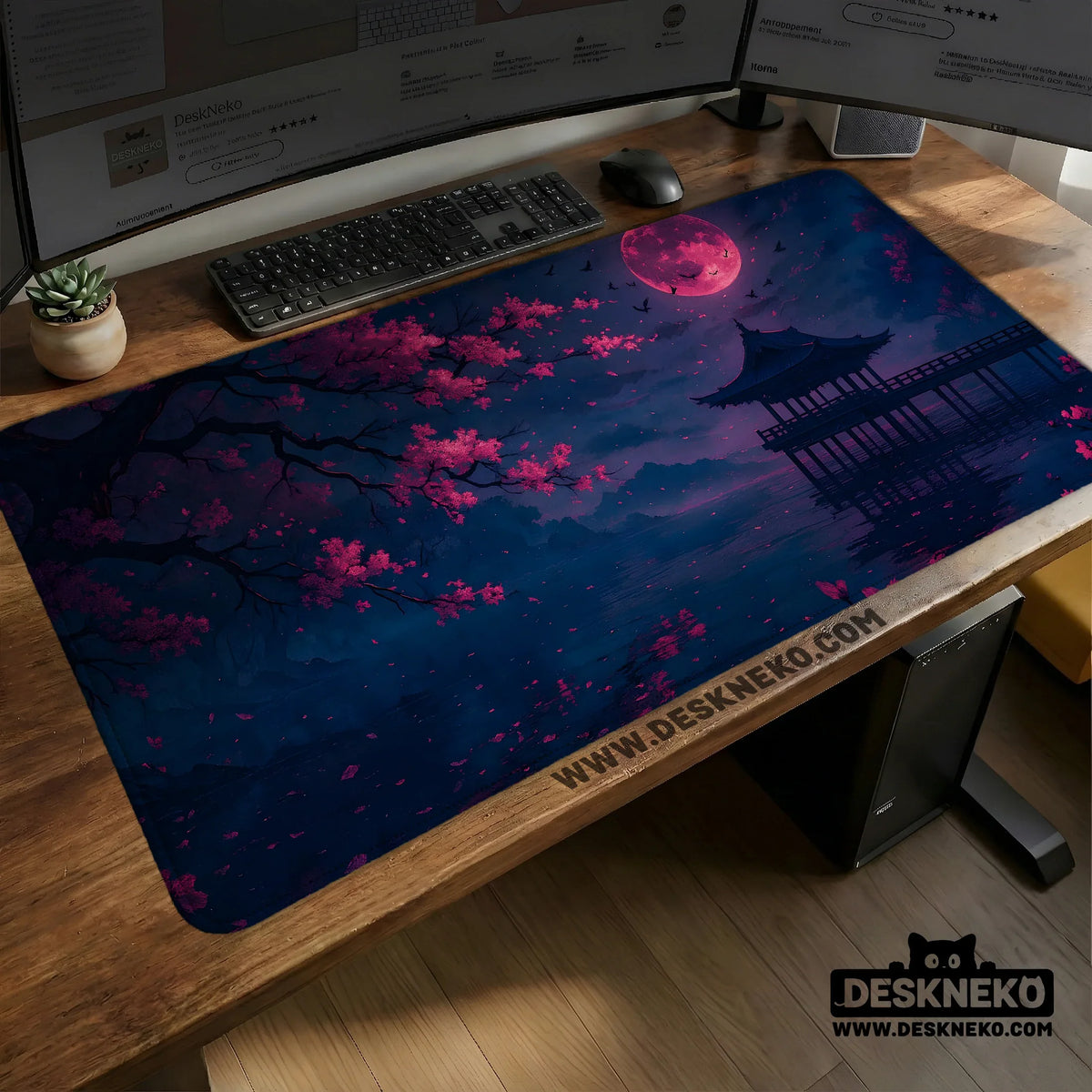 Dark sakura cherry blossom desk mat