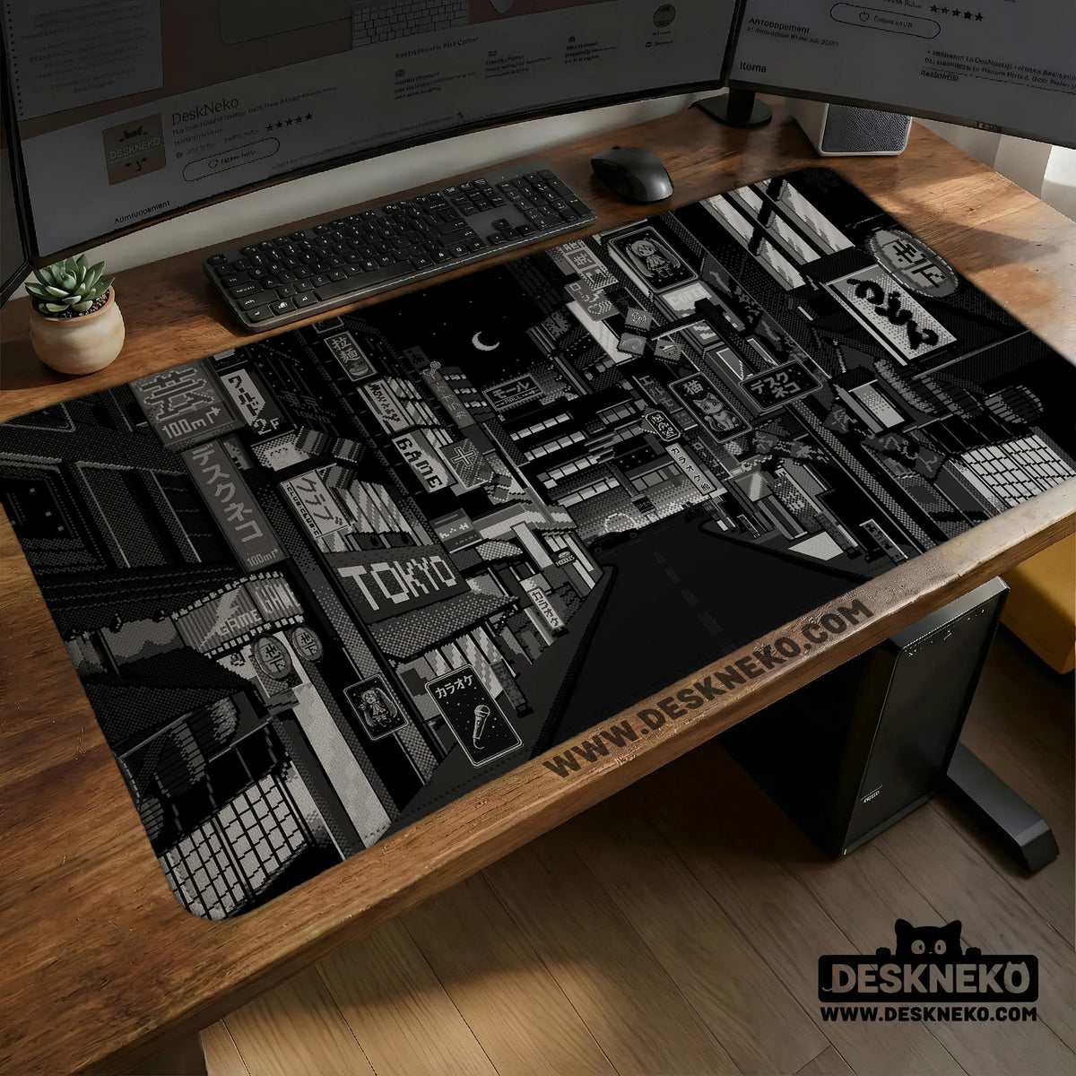 Black white tokyo desk mat