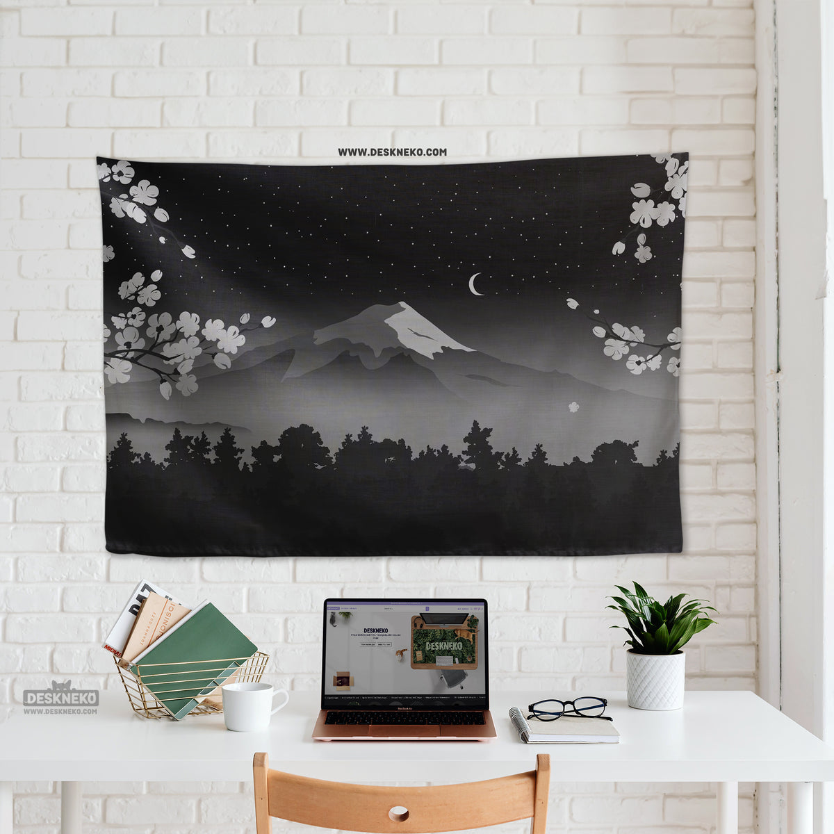 Black Mount Fuji Wall Tapestry - Wall tapestry - Deskneko - Wall Tapestries