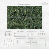 Botanical cat desk pegboard organizer, forest green workspace storage