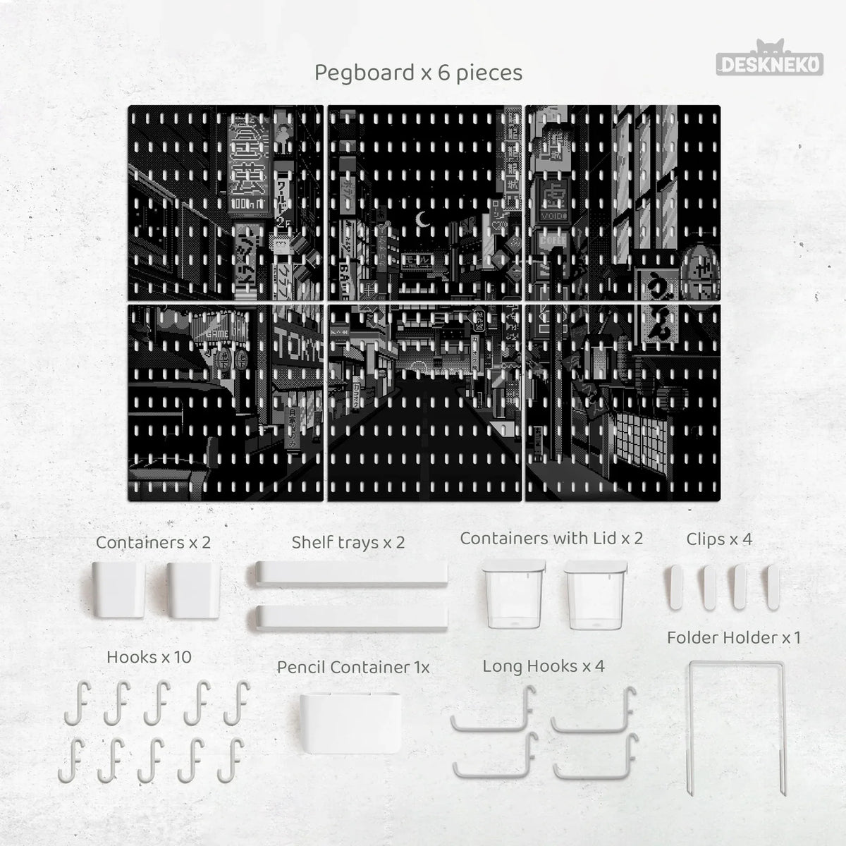 Tokyo Night Pixel Pegboard Organizer, Cyberpunk Wall Storage - Deskneko