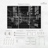 Tokyo night pixel pegboard organizer, cyberpunk wall storage