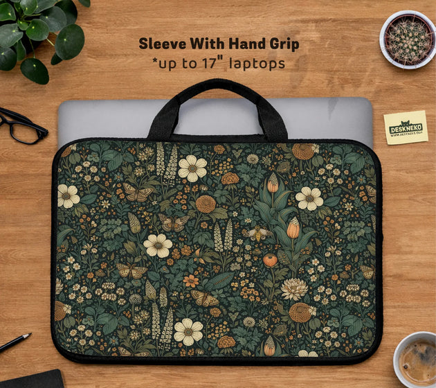 Dark floral cottagecore laptop sleeve & bag