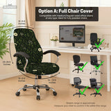 Botanical office chair cover with dark green floral pattern
