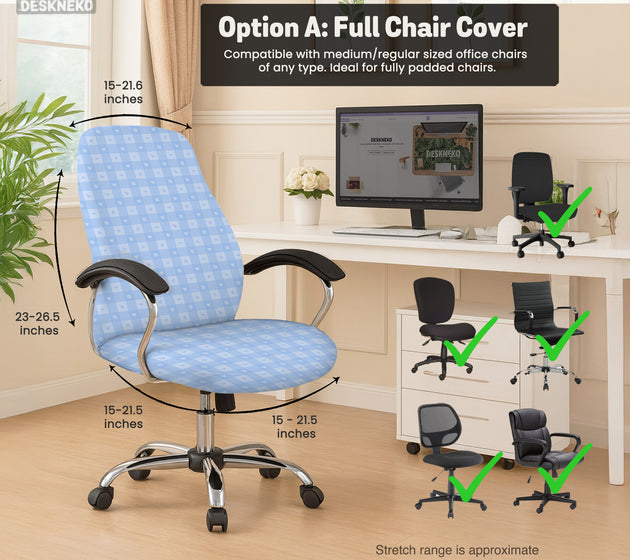 Blue gingham desk chair cover