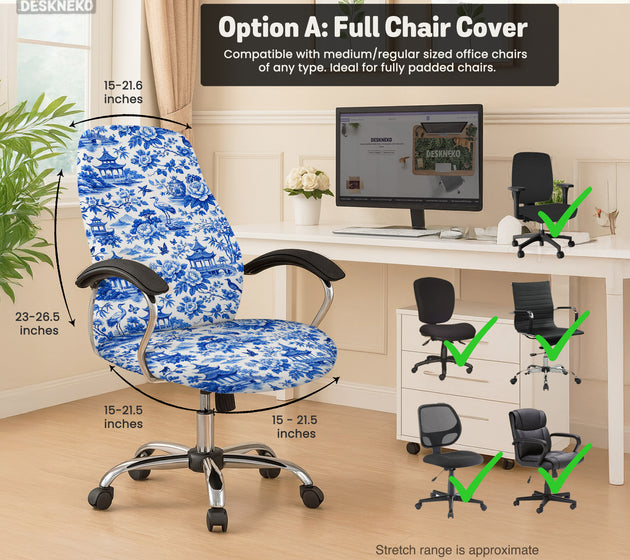 Blue chinoiserie desk chair cover