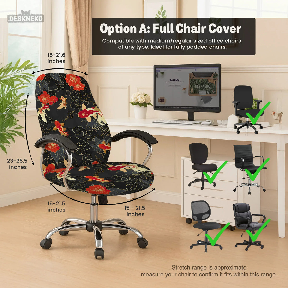 Japanese koi office chair cover