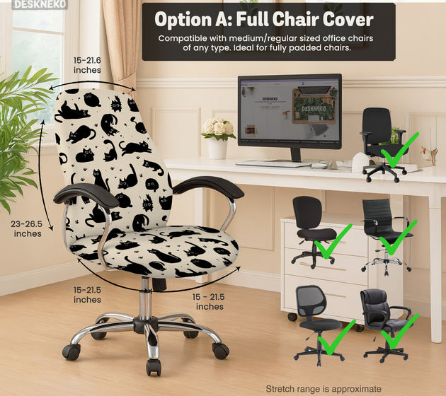 Black cat desk chair cover