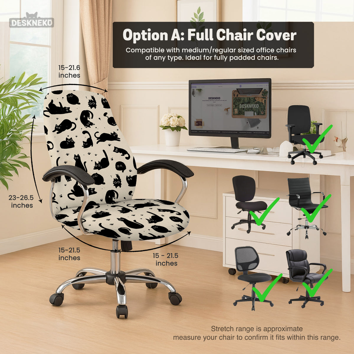 Black cat desk chair cover