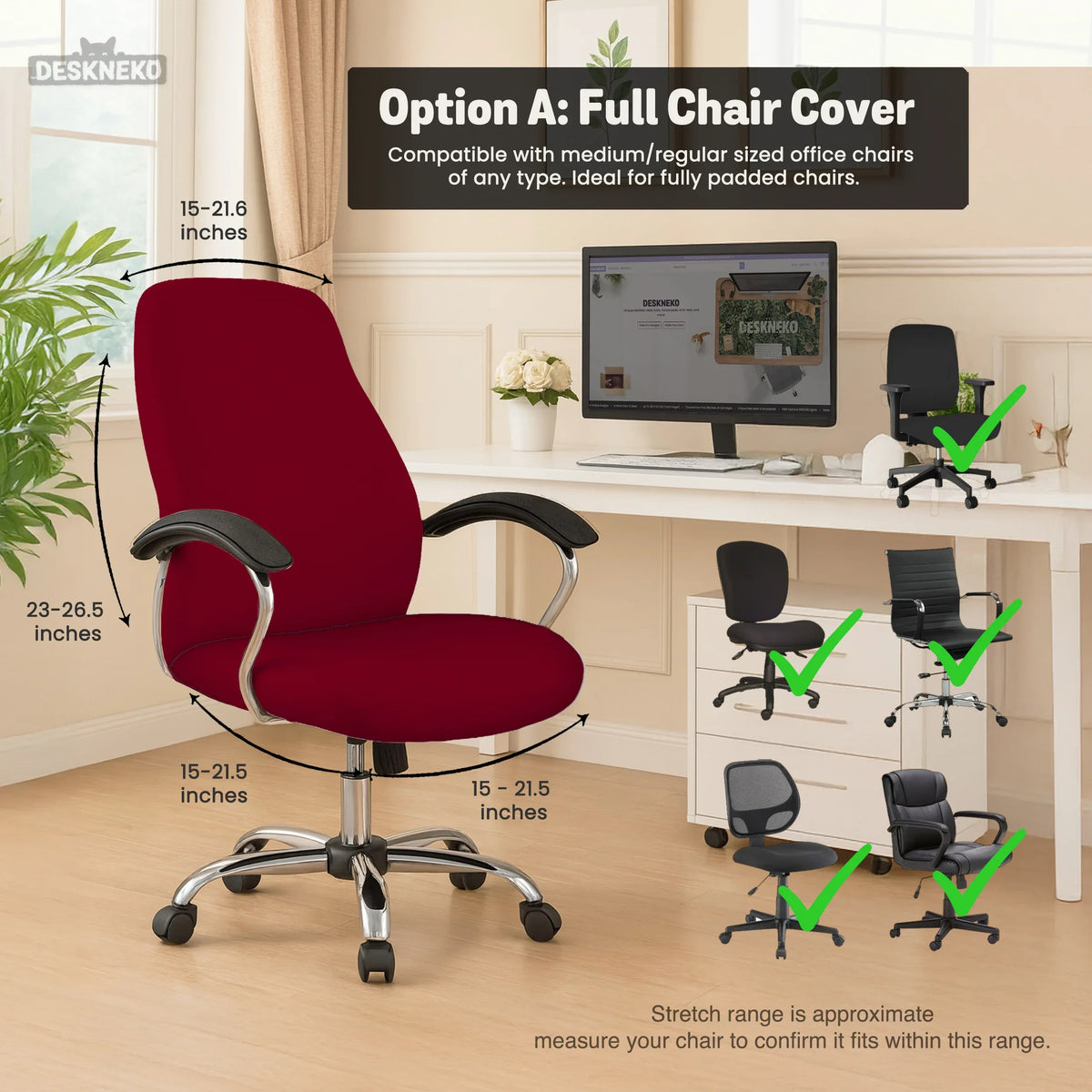 Burgundy office chair cover for desk chairs and home offices