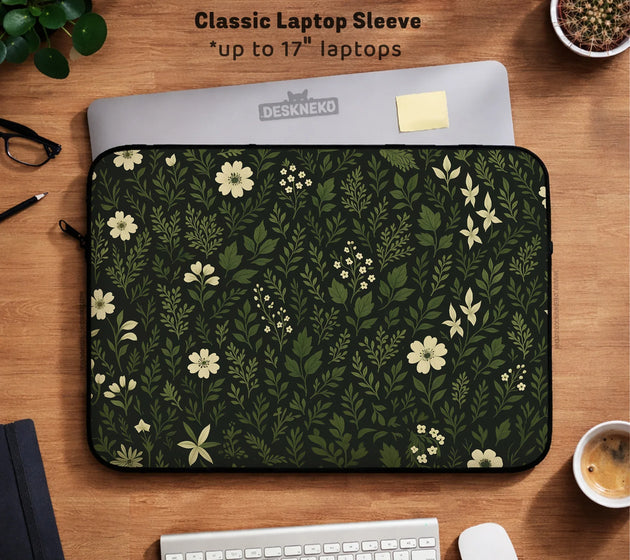 Dark green botanical laptop sleeve