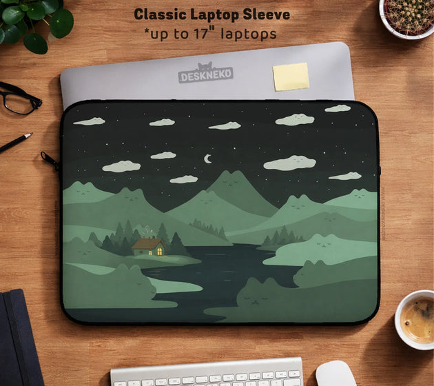 Green cat mountains laptop sleeve & bag