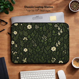 Botanical laptop sleeve & bag with dark green floral pattern