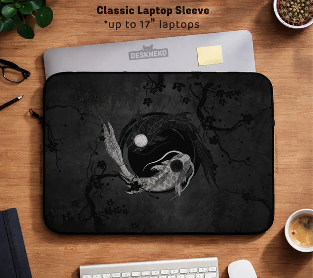 Dark koi yin yang laptop sleeve & bag, japanese ink case