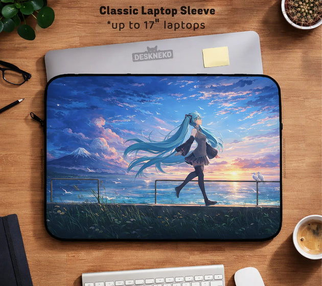 Blue anime laptop sleeve with handle
