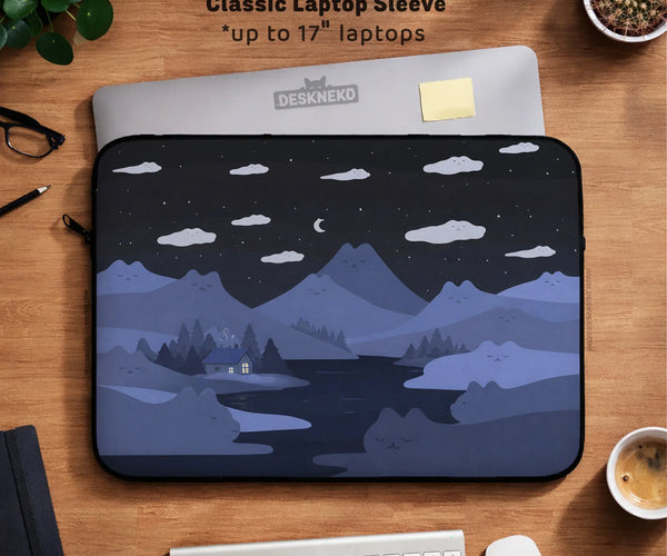 Whimisical Blue Cat Mountains Laptop Sleeve & Bag - Deskneko