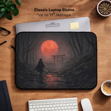 Samurai red moon laptop sleeve & bag with handle and shoulder strap
