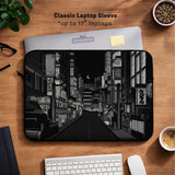 Tokyo night pixel laptop sleeve & bag – monochrome cyberpunk case